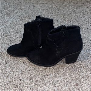 Black suede heeled booties